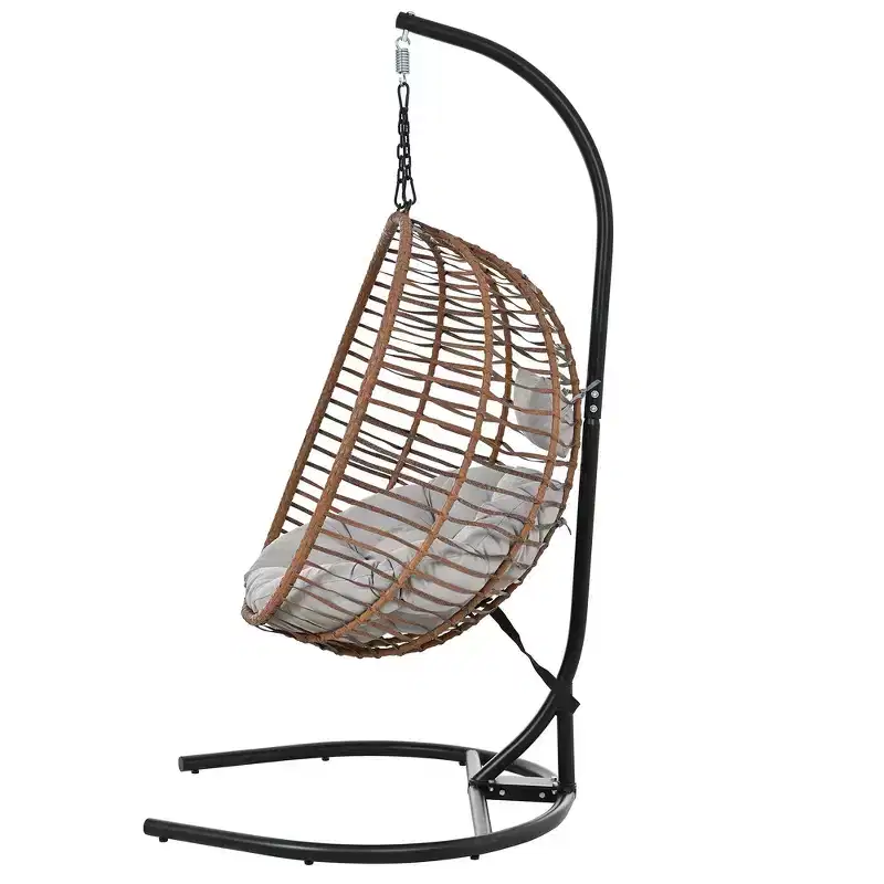 Whisen Single Person Folding Egg Chair with Stand, Hammock Swing Chair with Adjustable Anti-Slip Feet