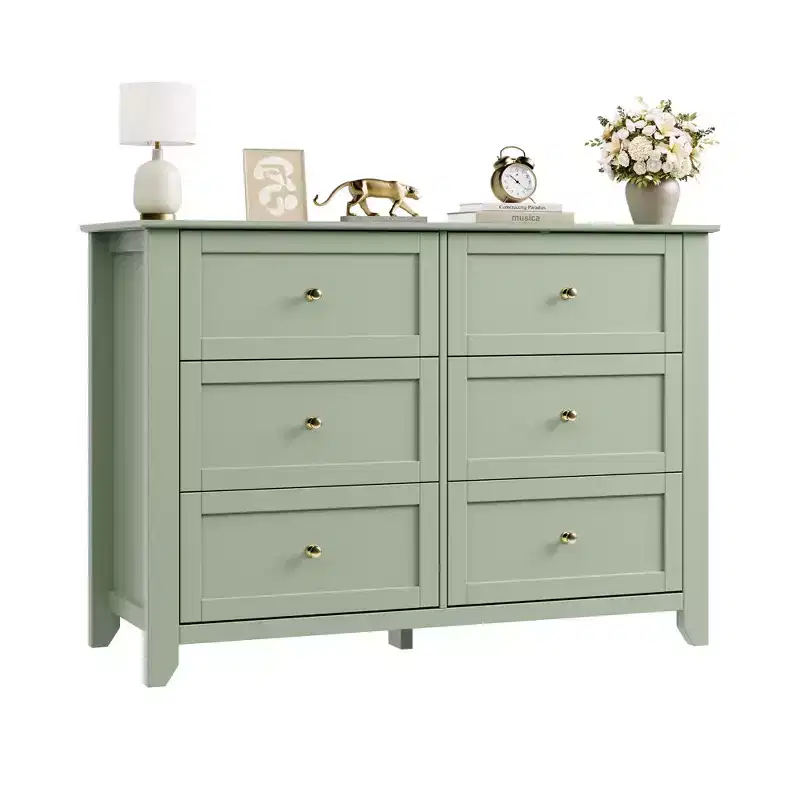 6 Drawer Dresser Tall Wooden Storage Chest with Deep Drawers, Metal Knobs Organizer Cabinet for Entryway, Hallway, Living Room, Kids Room, Closet