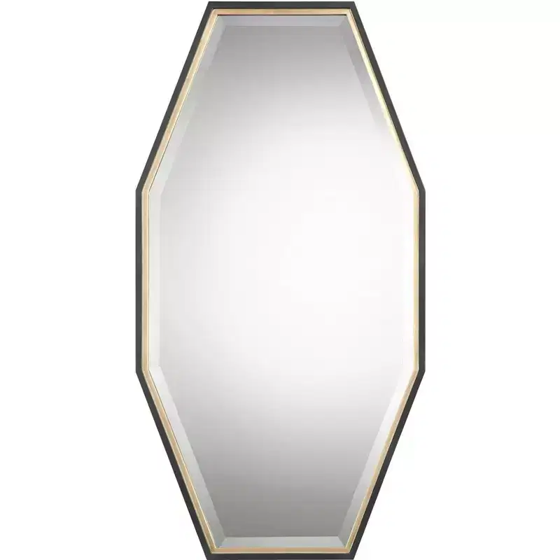 Vanity Accent Wall Mirror Modern Beveled Dark Espresso Gold Leaf Wood Frame 24 Wide for Bathroom Bedroom Living Room