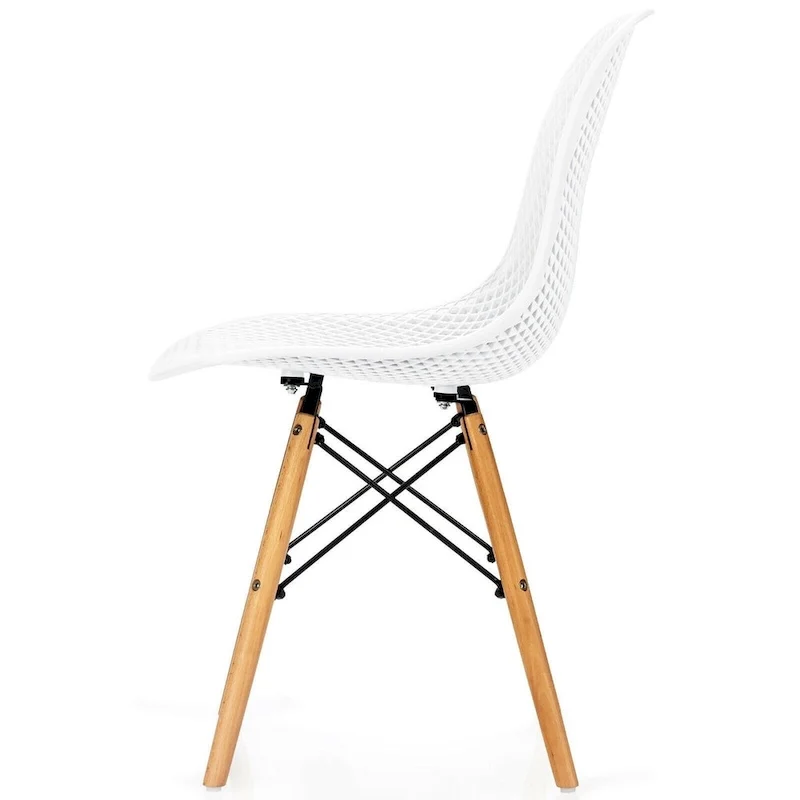 4 Pcs Modern Plastic Hollow Chair Set with Wood Leg - 22 x 18 x 32.5 (L x W x H)