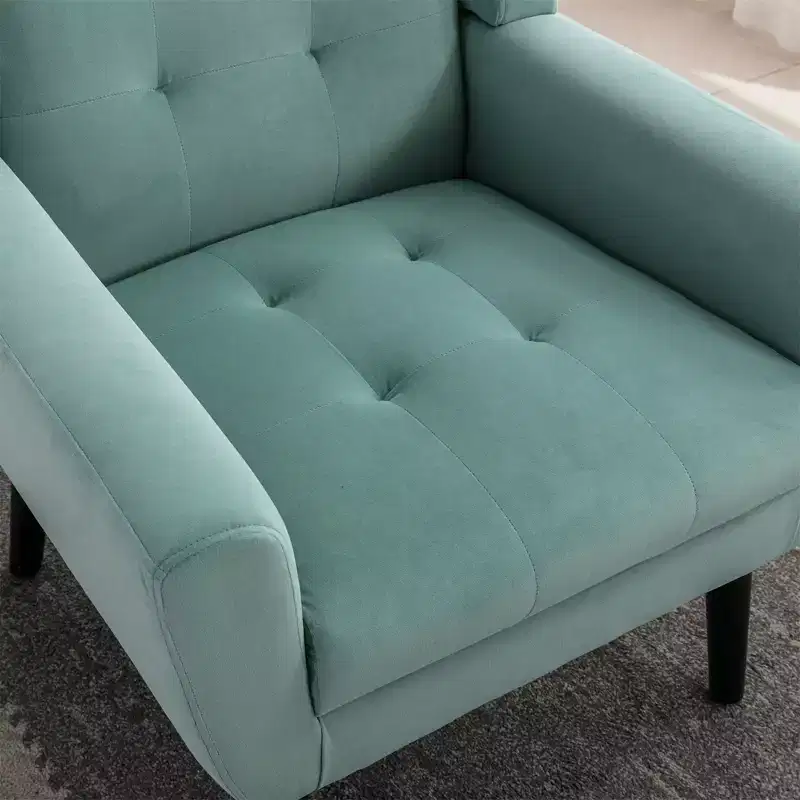 Etokfoks Velvet Upholstered Accent Chair 29.5in W x 29.5in D x 34.6in H Curved Back Black Wood Legs Modern Living Room Bedroom