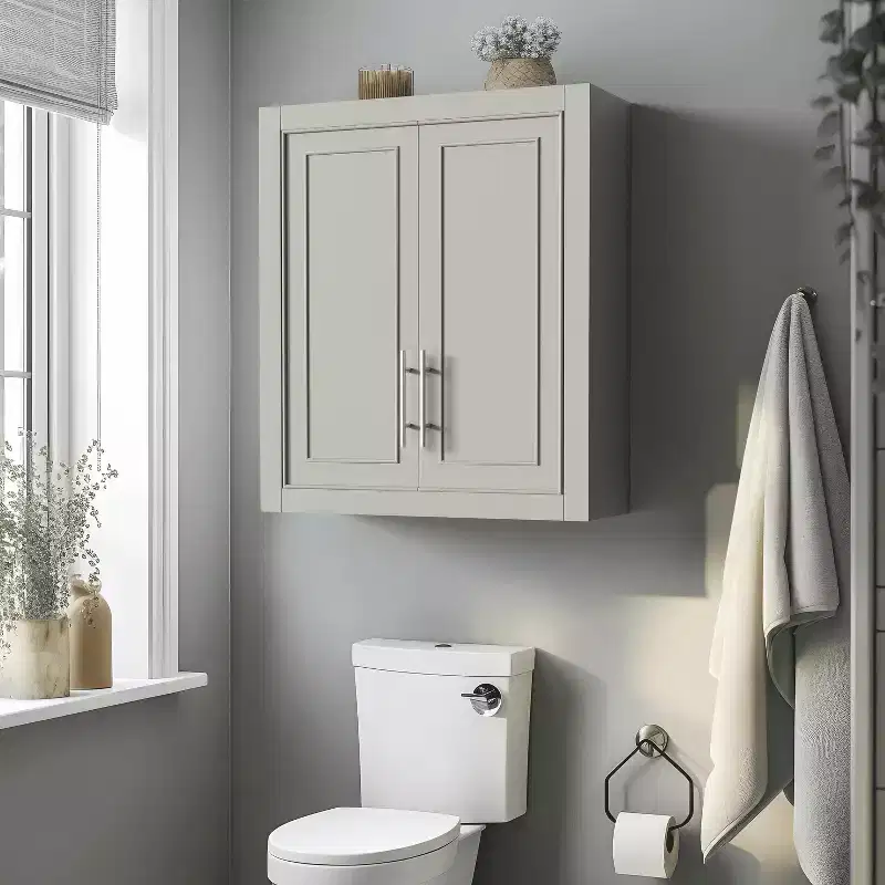 Bathroom Storage Cabinet Wooden Wall-Mounted Cabinets for Home, Small Space, Gray, 26*22*