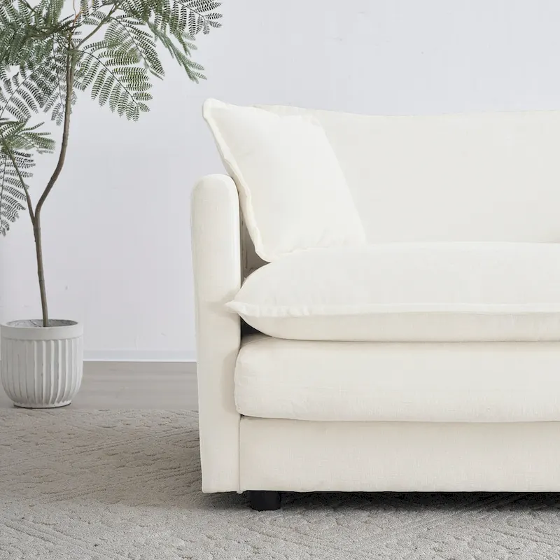 Comfy Deep Single Seat Sofa Upholstered Reading Armchair Living Room Chair White Chenille Fabric , 1 Toss Pillow
