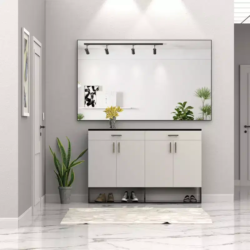 Black?Frame Oversized Modern Bathroom Mirror: Aluminum, Wall Mounted, Vertical/Horizontal