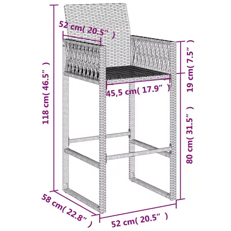 vidaXL Garden Bar Stool PE rattan, powder-coated steel, 100% polyester