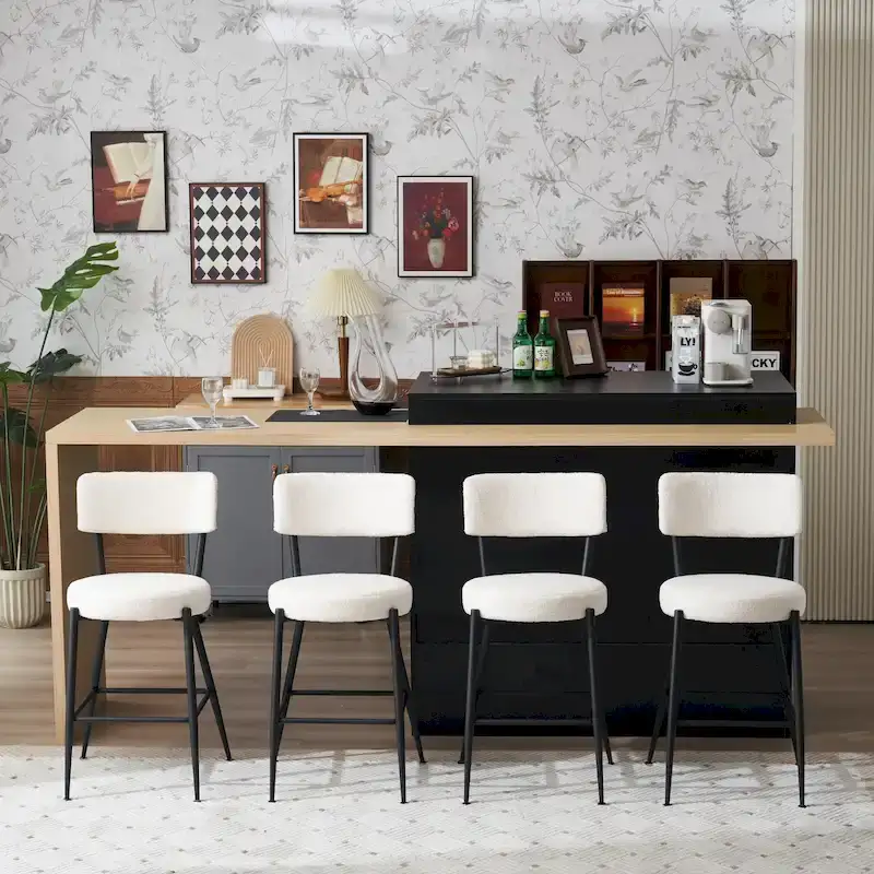 Set of 2/Set of 4 Modern Teddy Fabric Upholstered Bar Stools with Metal Base
