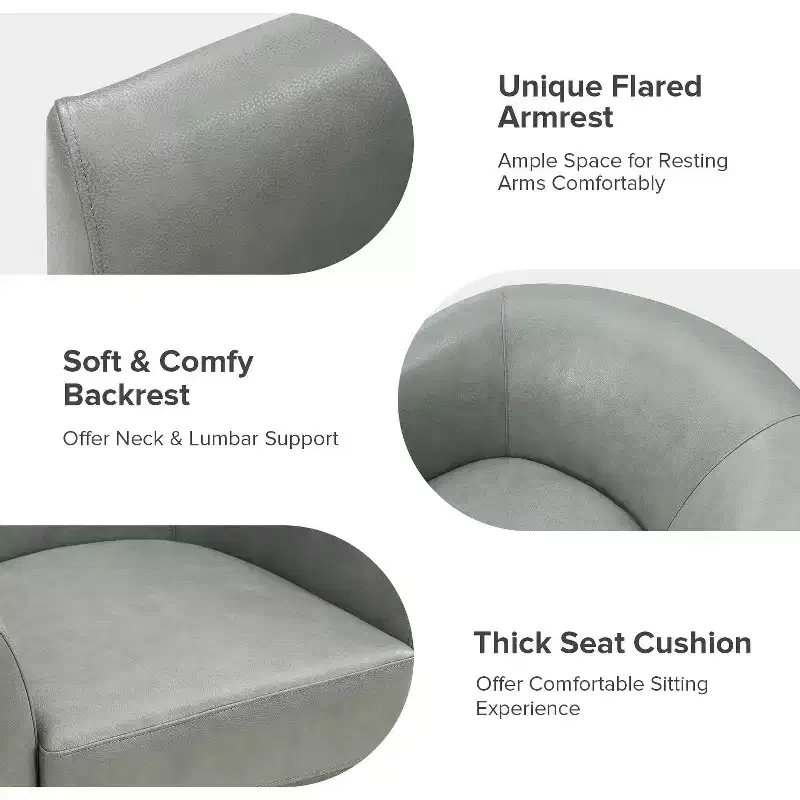Molly Modern 360-degree Swivel Barrel Genuine Leather Chair with Solid Wood Base|ART OF LIVING DESIGNS