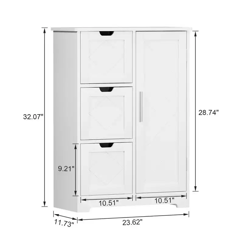Bathroom Storage Cabinet, Freestanding Floor Cabinet with 3/4 Drawers & 2 Adjustable Shelves, White