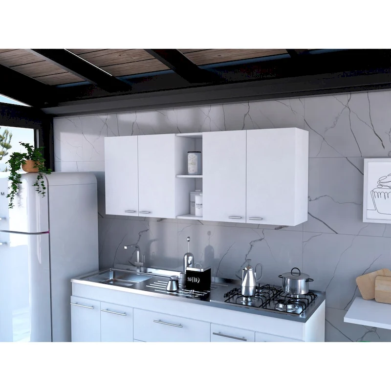 Portofino 150 Wall Cabinet, Double Door, Two External Shelves, Two Interior Shelves