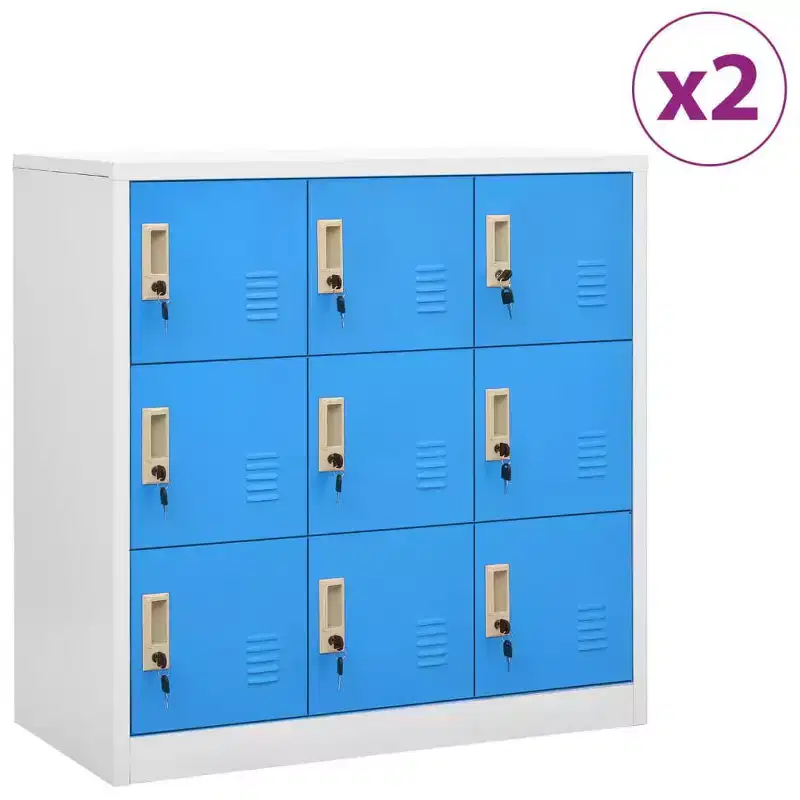 vidaXL 2-Piece Locker Cabinets in Gray and Blue | Steel Storage Units with Multiple Compartment | Office Organizer with Locks