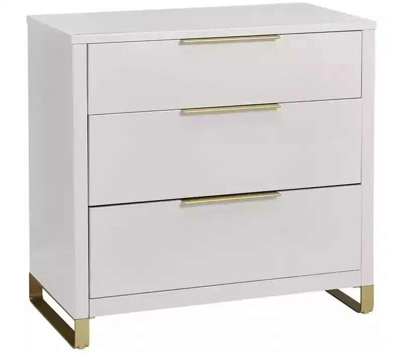 3 Drawer Dresser, Bianca White with Satin Brass