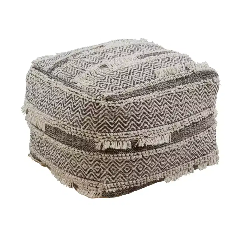 Textured Handwoven Pouf, 20x20x14 Square, Grey