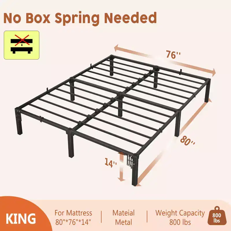 Iron Bed Frame - Screwless Design, Fully Disassembled Flat Iron Bed, Metal Bed Frame, Steel Bed Frame