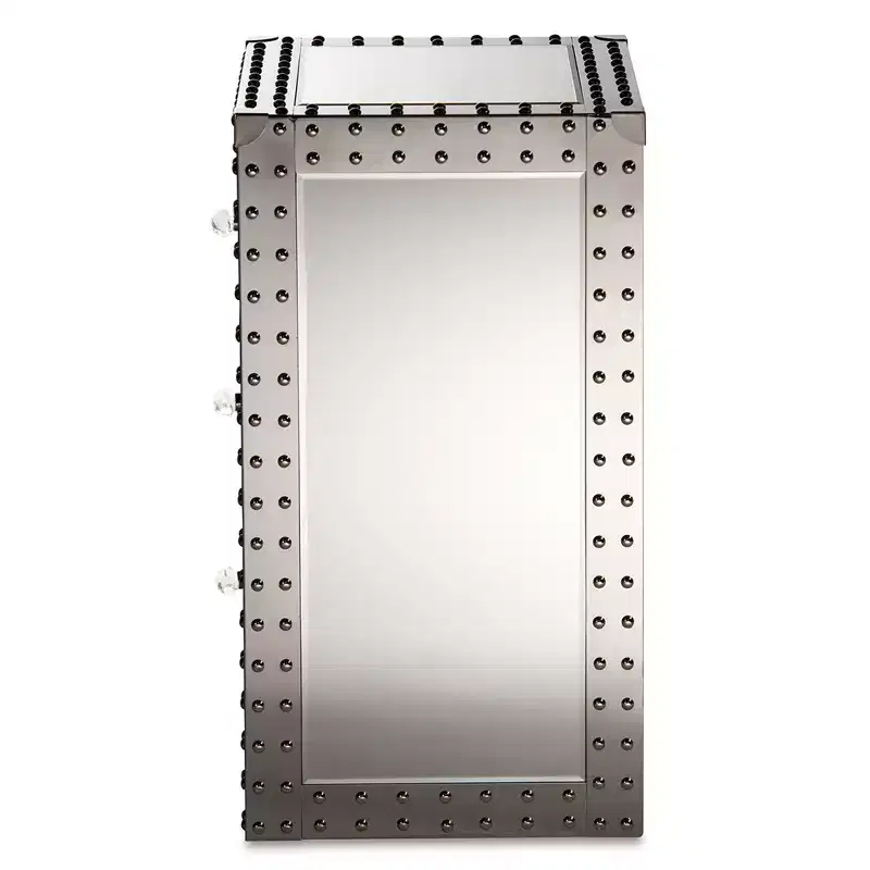 Azura Nightstand Bedside Table Silver - Baxton Studio: 3-Drawer, Crystal Knobs, Fully Assembled