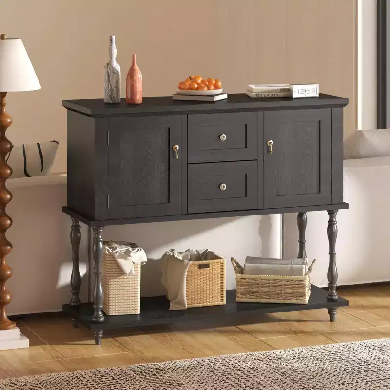 Console Table with 2 Drawers & 2 Doors, 42 Farmhouse Wood Entryway Table with Bottom Storage Shelf, Antique Storage Cabinet TV Stand