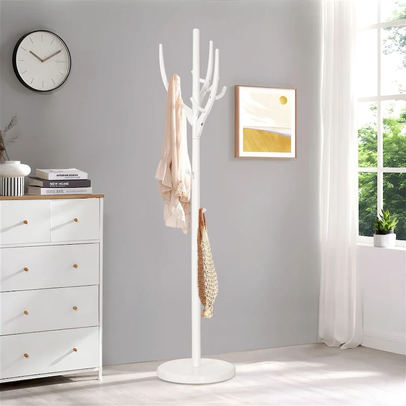 Adjustable Tree-branch Coat Rack Freestanding, Rubberwood Coat Tree - 16.54Dia. x 71.65H