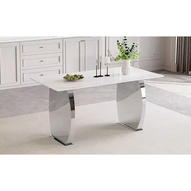 Rectangular Dining Table with Patterned Tabletop, Stone Kitchen Table for Dining Room Living Room Office Kitchen