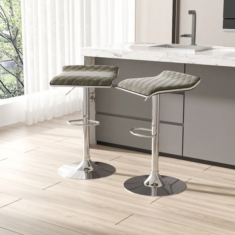 VECELO Barstools Adjustable Height Faux Leather Backless Modern Swivel Bar Stools, Bar Stools Set of 4