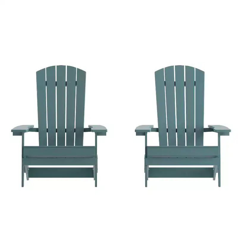 Merrick Lane Set of 2 Poly Resin Folding Adirondack Lounge Chair - All-Weather Indoor/Outdoor Patio Chair