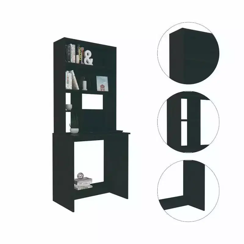Jeddah Computer Desk Black - Boahaus: Modern Style, Scratch-Resistant, Open Storage Shelf, Wood Laminate