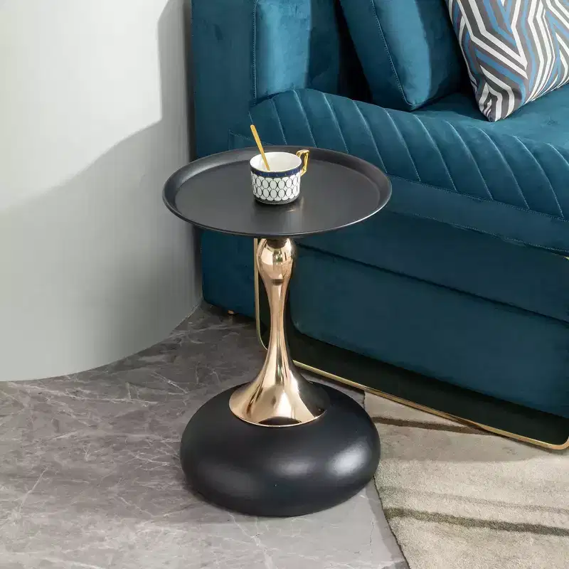 Modern Space-Saving Round Side Table, End Table with Metal Tabletop and Frame, Accent Couch Table for Living Room, Bedroom
