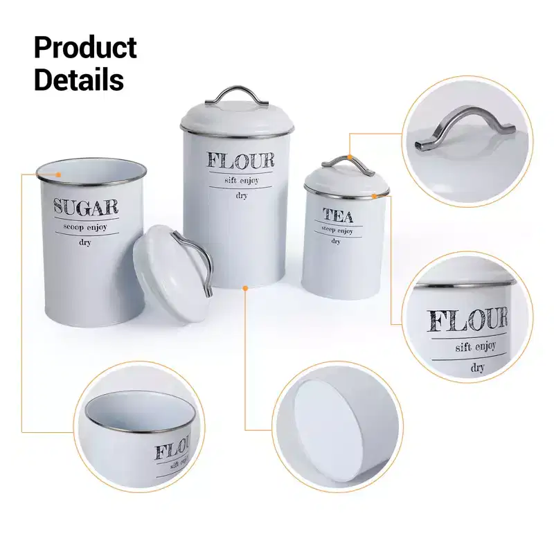 3 Pack Kitchen Canisters Set, Rustic Vintage Airtight Canisters with Handles for Counter top, Tea Coffee Sugar Organizer for Farmhouse Kitchen Decor