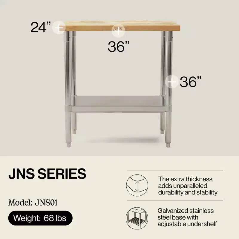 High-Quality Maple Wood Top Work Table with Adjustable Lower Shelf, 36x24x1.5 Inch, Galvanized Steel