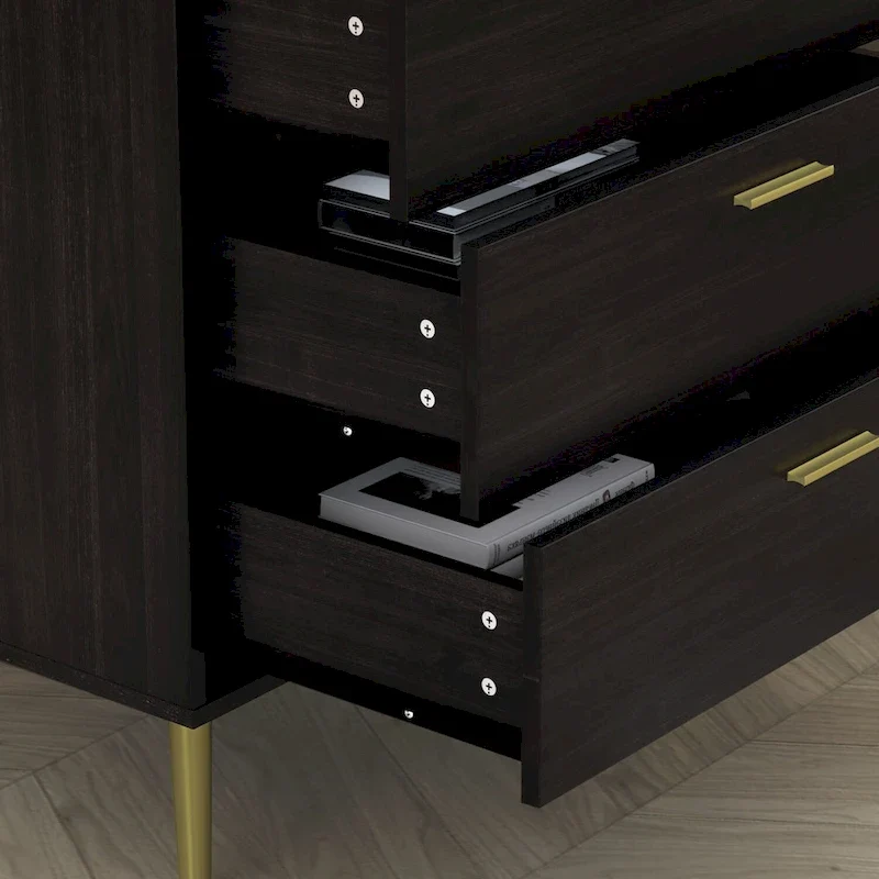 5-Drawer Dresser Chest | Industrial Rustic Style | Rustic Top & Black Iron Frame | MDF & Steel | Black or White