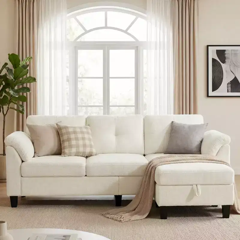 Dyonery 76.4-inch Modern Style Three-seater Sofa with Armrests and Pillows in Chenille Beige
