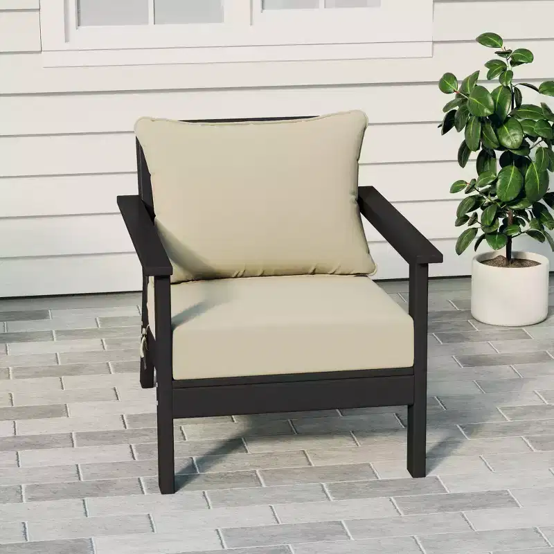 WestinTrends Avalon Black Outdoor Modern HDPE Patio Club Chair with Deep Seat Cushions
