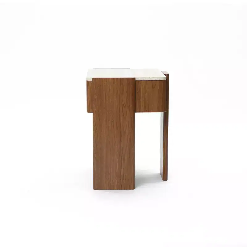 LuxenHome Faux Travertine Nightstand with Drawer and Open Shelf, MDF Wood Accent Side Table Brown