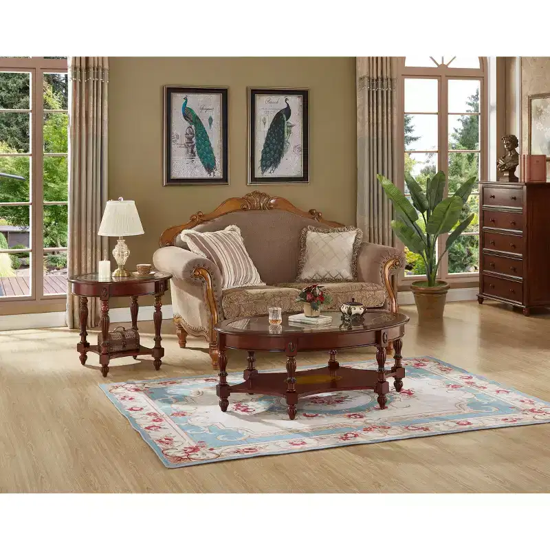 Elegant Solid Wood Coffee Table with Glass Top