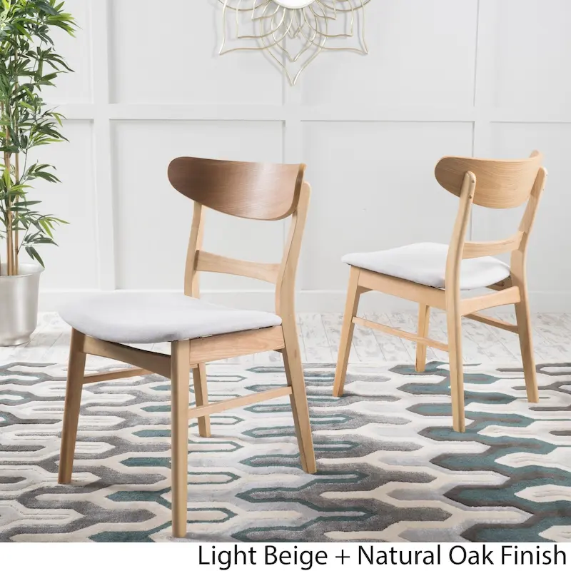 Mid-Century Modern Upholstered Rubberwood Dining Chair (Set of 2)