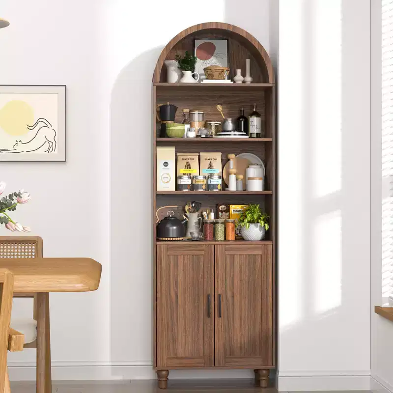 GDFStudio Shamus Arched Bookshelf with 2 Doors and Adjustable Shelves