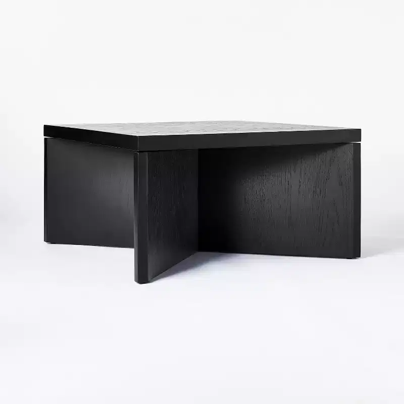 Square Wooden Coffee Table Black with Crisscross Leg Design