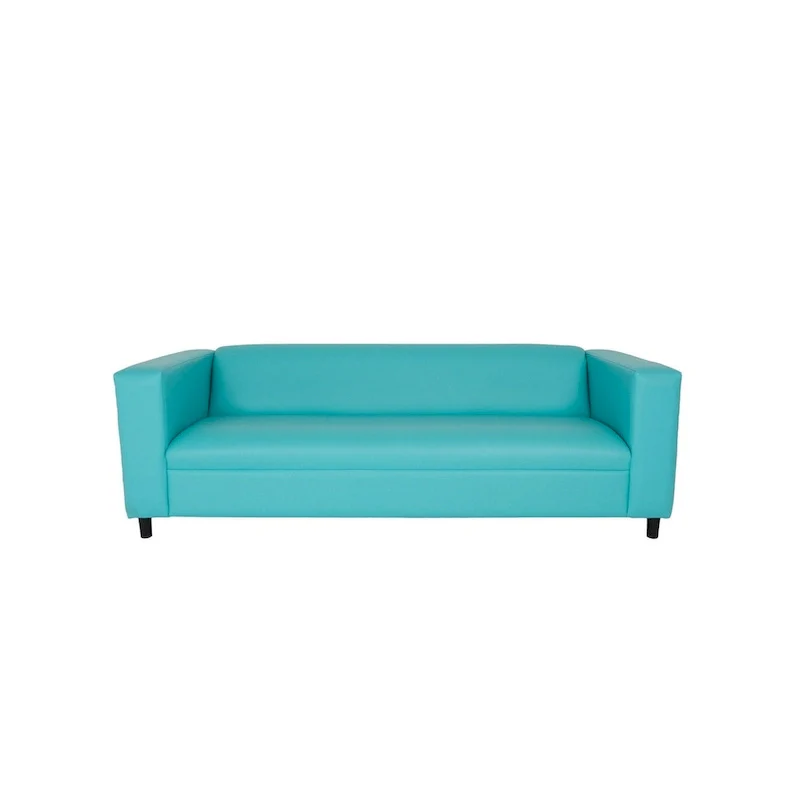84 Teal Blue Faux Leather Sofa With Black Legs
