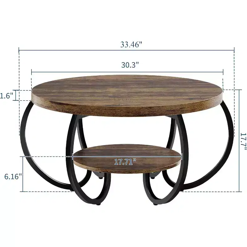 2-Tier Round Coffee Table with Storage Shelf