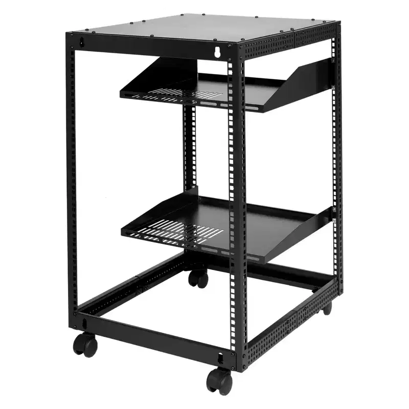 VEVOR 15U Open Frame Server Cabinet, Wall-Mountable with 2 Cooling Shelves & 4 Wheels, Depth Adjustable 23''-40'' for Network and AV Equipment