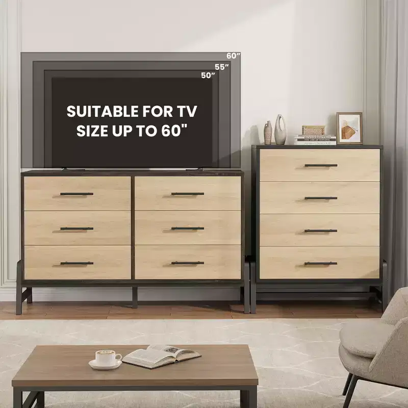 Wooden 38.6 Tall Dresser with Storage Freestanding for Living Room, Bedroom, Entryway