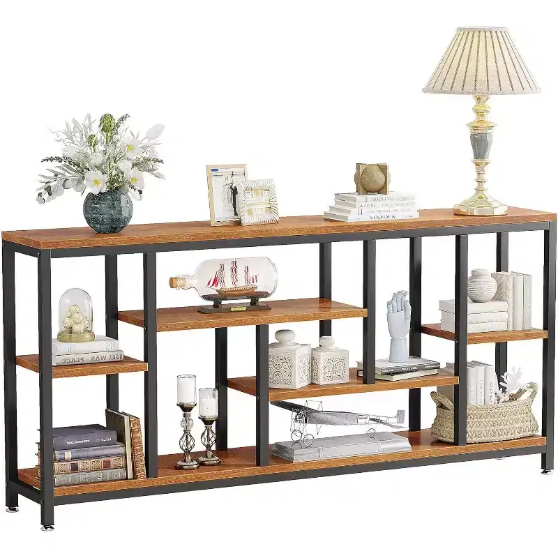 Lantine 70.86 inch Extra Long Console Table Behind Couch with Storage Shelves, 6-Tier Modern Narrow Entryway Hallway Accent Table