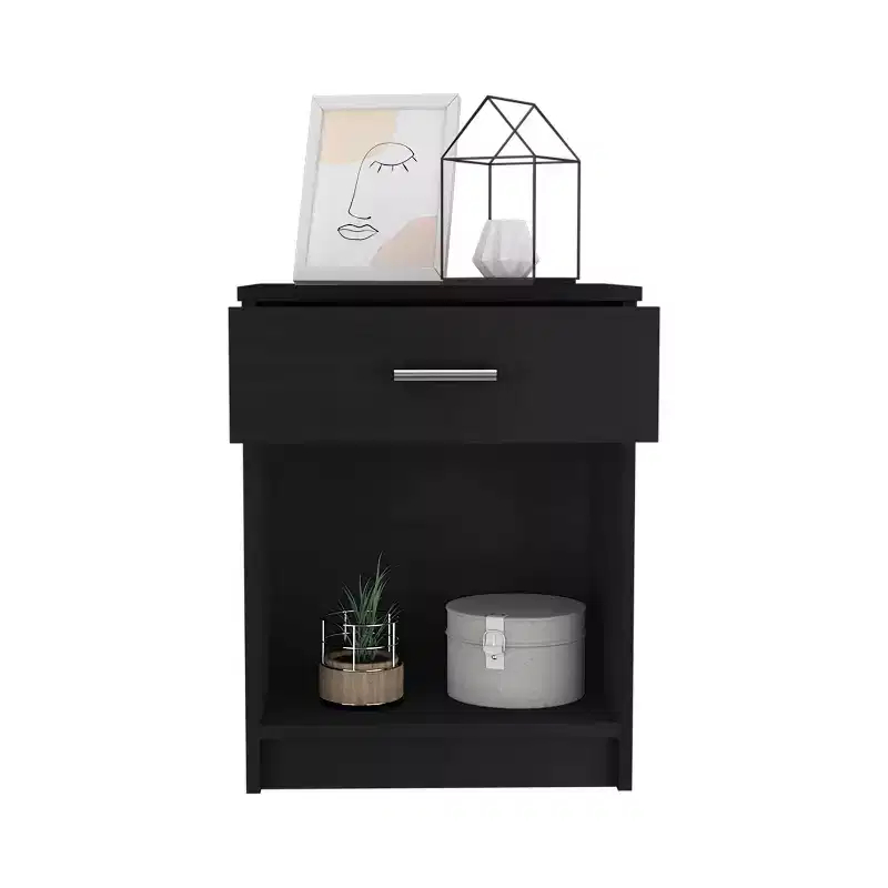 Jerez Nightstand with Drawer - Black Wood Laminate