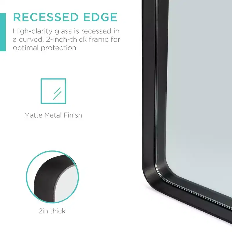 24x36in Recessed Bathroom Vanity 2-Way Wall Mirror w/ Rounded Corners, Anti-Blast Film