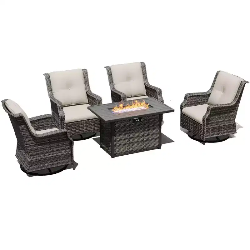 UPTIOT Outdoor Swivel Rocker Chairs with Fire Pit Set for Cozy Patio Gatherings