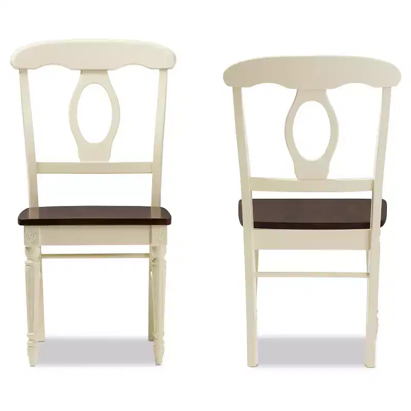 Set of 2 Napoleon French Country Cottage Buttermilk & Cherry Brown Finishing Wood Dining Chairs - Baxton Studio