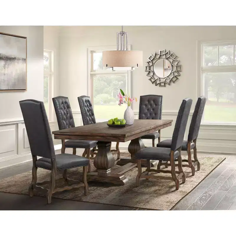 Set of 2 Hayward Tufted Tall Back Side Chair Set Walnut - Picket House Furnishings: Distressed Faux Leather, Nailhead Trim