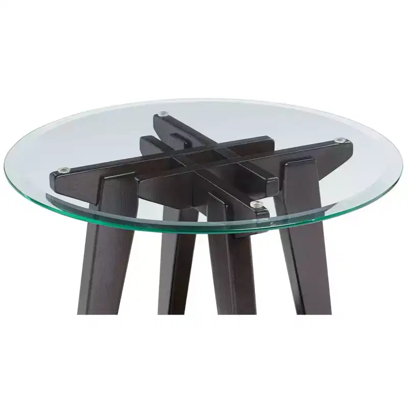 55 Downing Street Farmhouse Wood Round Accent Table 24 Wide with Shelf Dark Brown Tempered Glass Tabletop Living Room Home House