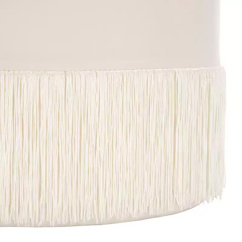 Ivory / Rust Round Velvet Ottoman with Tassel, Seats 1