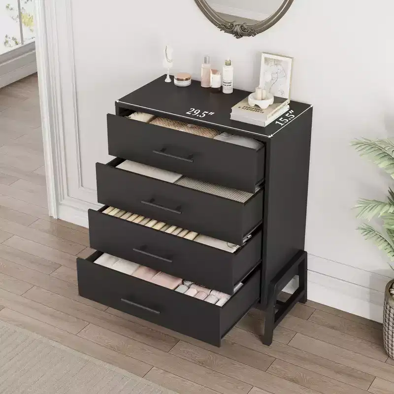 Black 4-Drawer Tall Dresser, Single