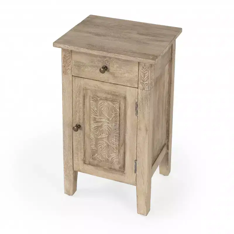 HomeRoots 24 Natural Brown Solid Wood End Table With Cabinet and Drawer