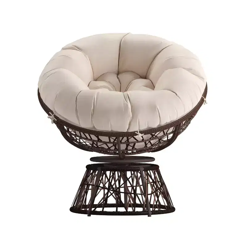 Merrick Lane Papasan Style Woven Wicker Swivel Patio Chair with Removable All-Weather Cushion